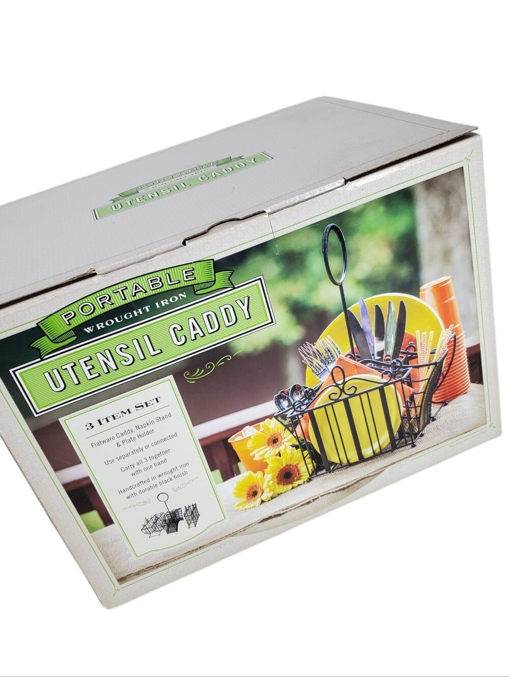 Portable Wrought Iron Picnic Utensil Caddy Outdoor Home Decor
